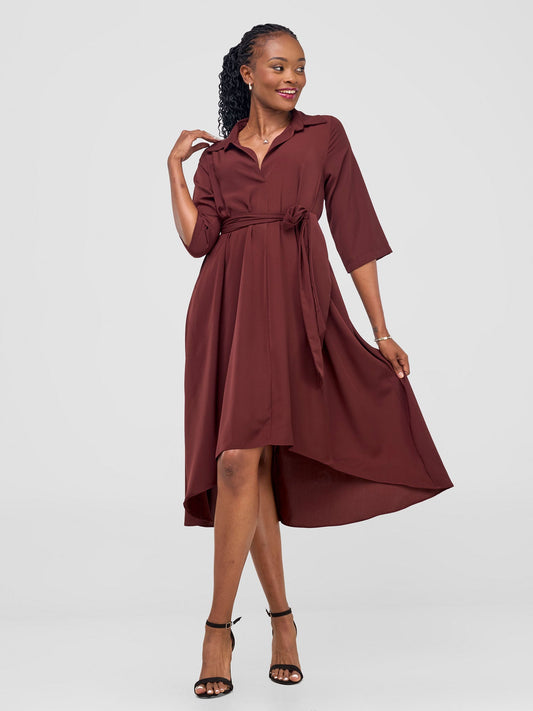 Vivo Yumi High Low Shirt Dress - Chocolate