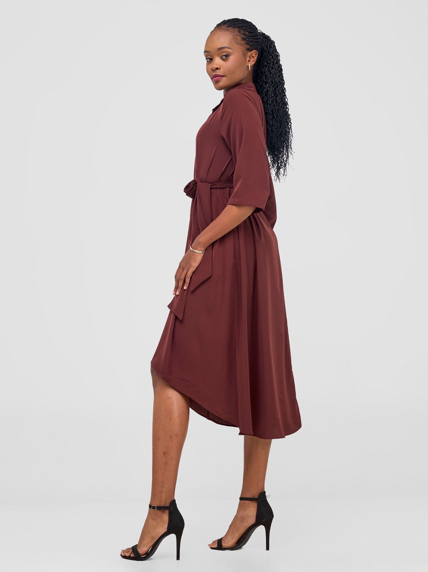 Vivo Yumi High Low Shirt Dress - Chocolate