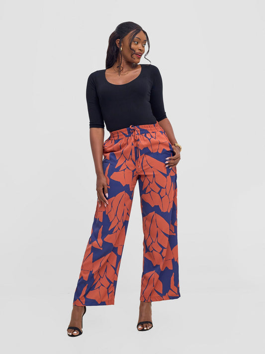Vivo Ayah Drawstring Pants - Rust / Navy Yaa Print