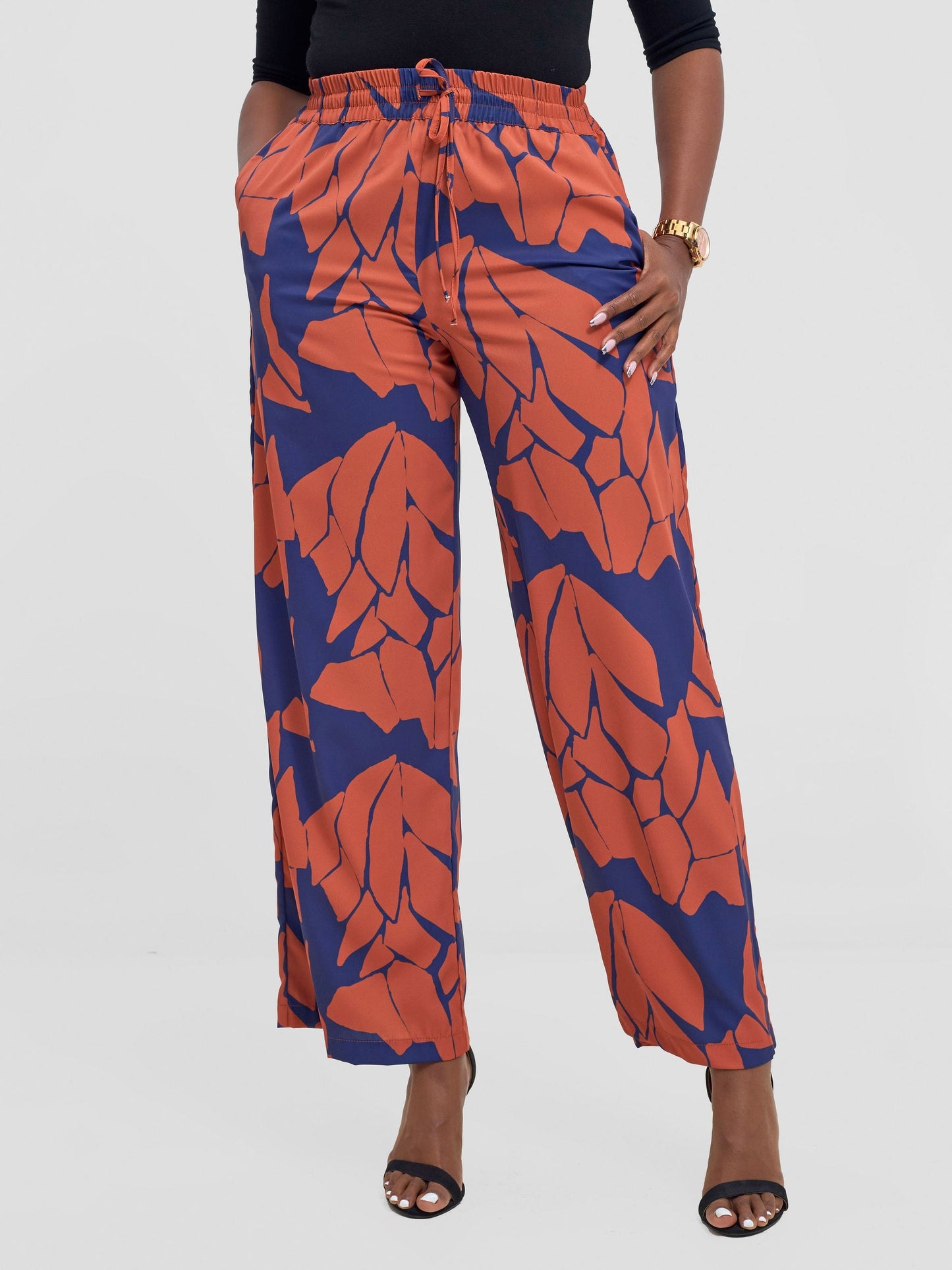 Vivo Ayah Drawstring Pants - Rust / Navy Yaa Print