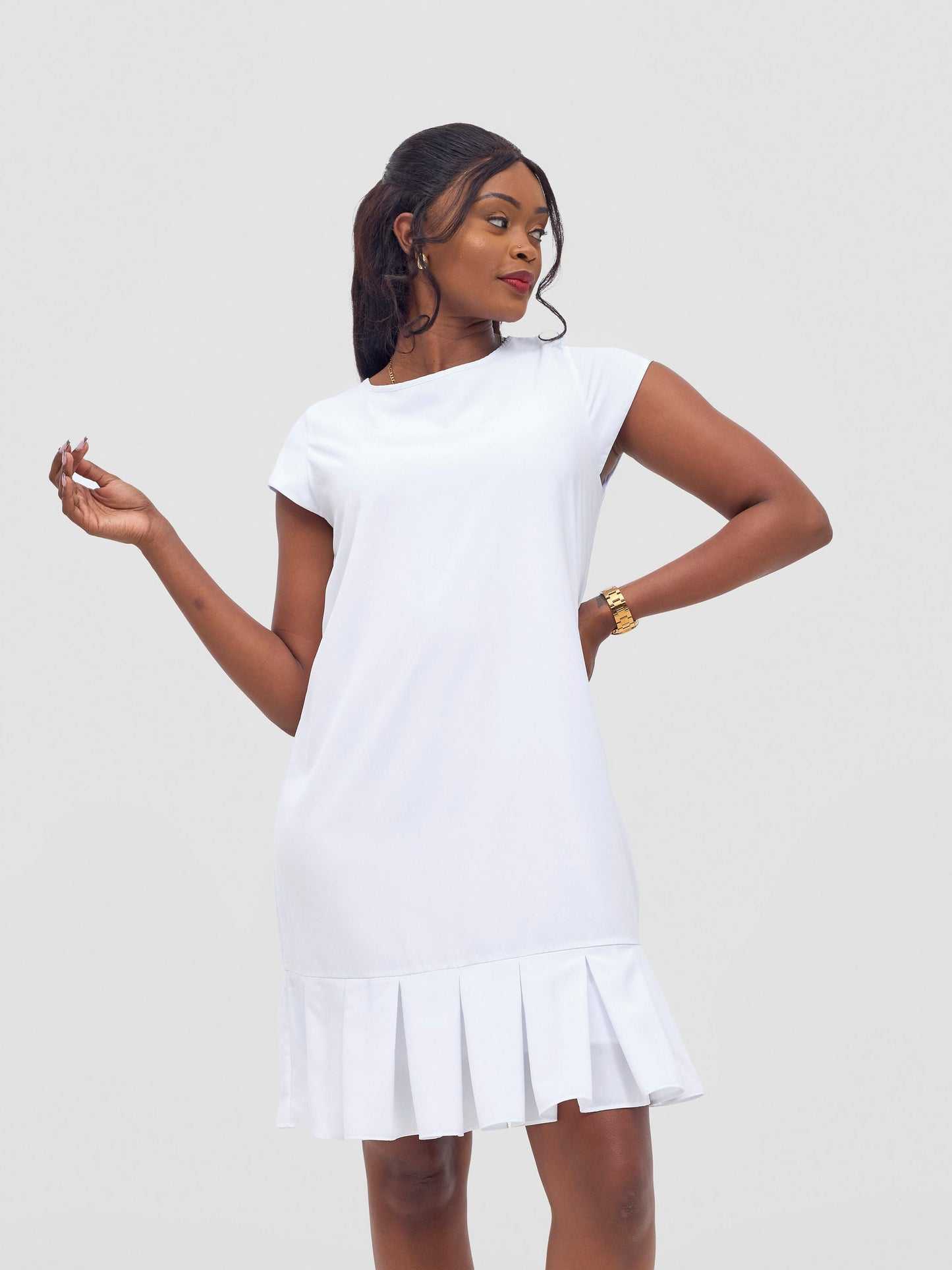 Vivo Zawadi Inverted Pleat Dress - White