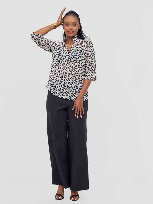 Vivo Saida 3/4 Sleeve Top - Cream / Black Sadia Print