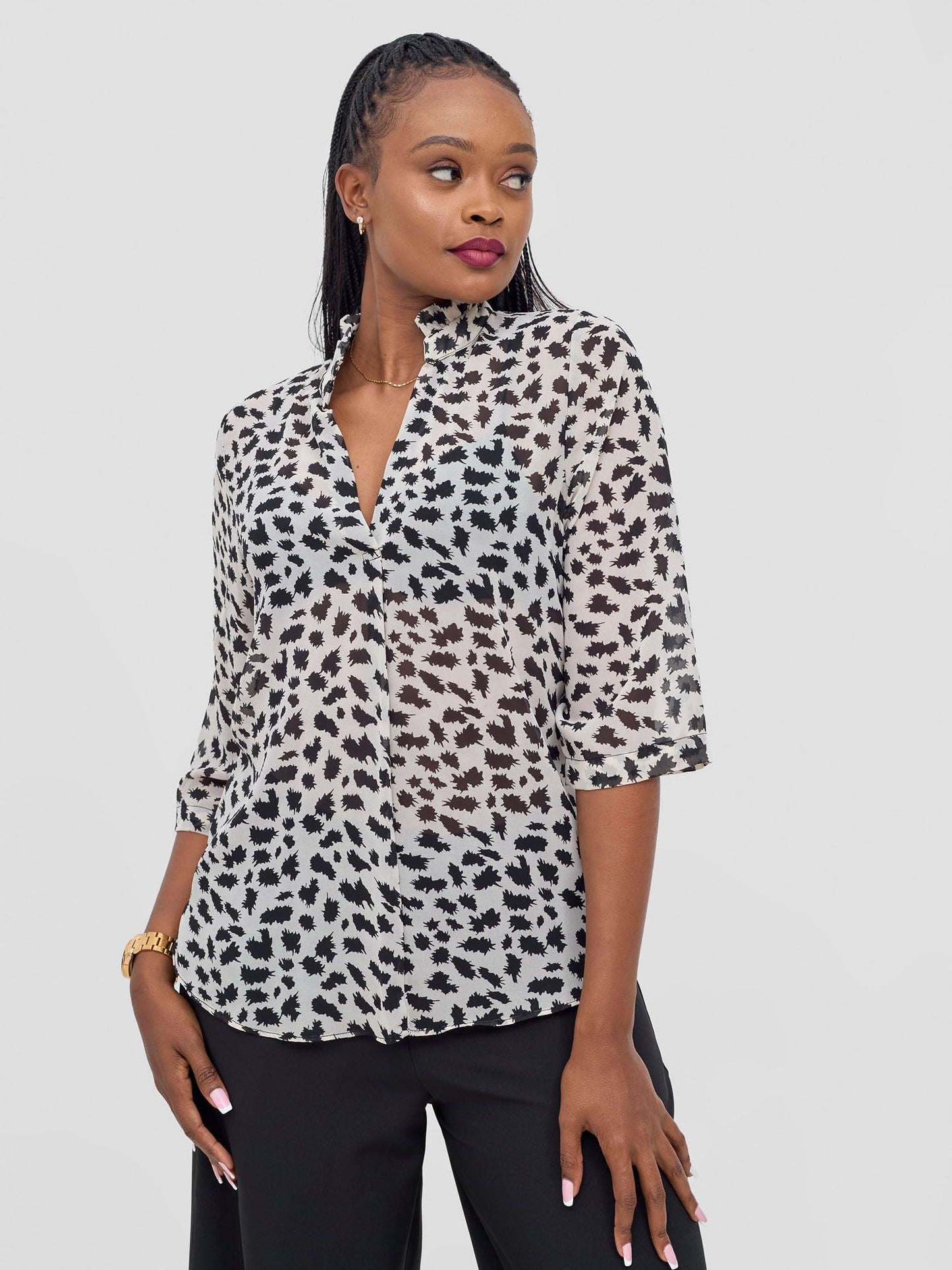 Vivo Saida 3/4 Sleeve Top - Cream / Black Sadia Print