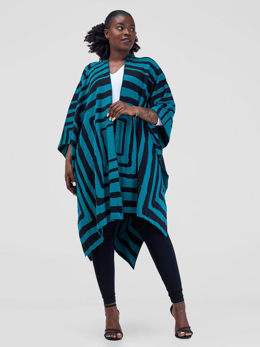 Vivo Reversible Printed Poncho - Teal / Black  Bustani Print