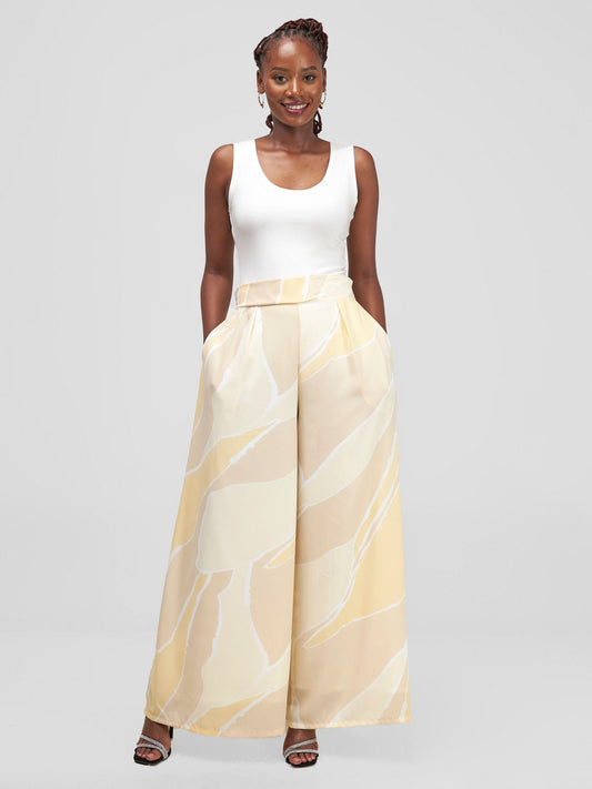 Vivo Asha Wide Leg Pants - Cream / Beige Print
