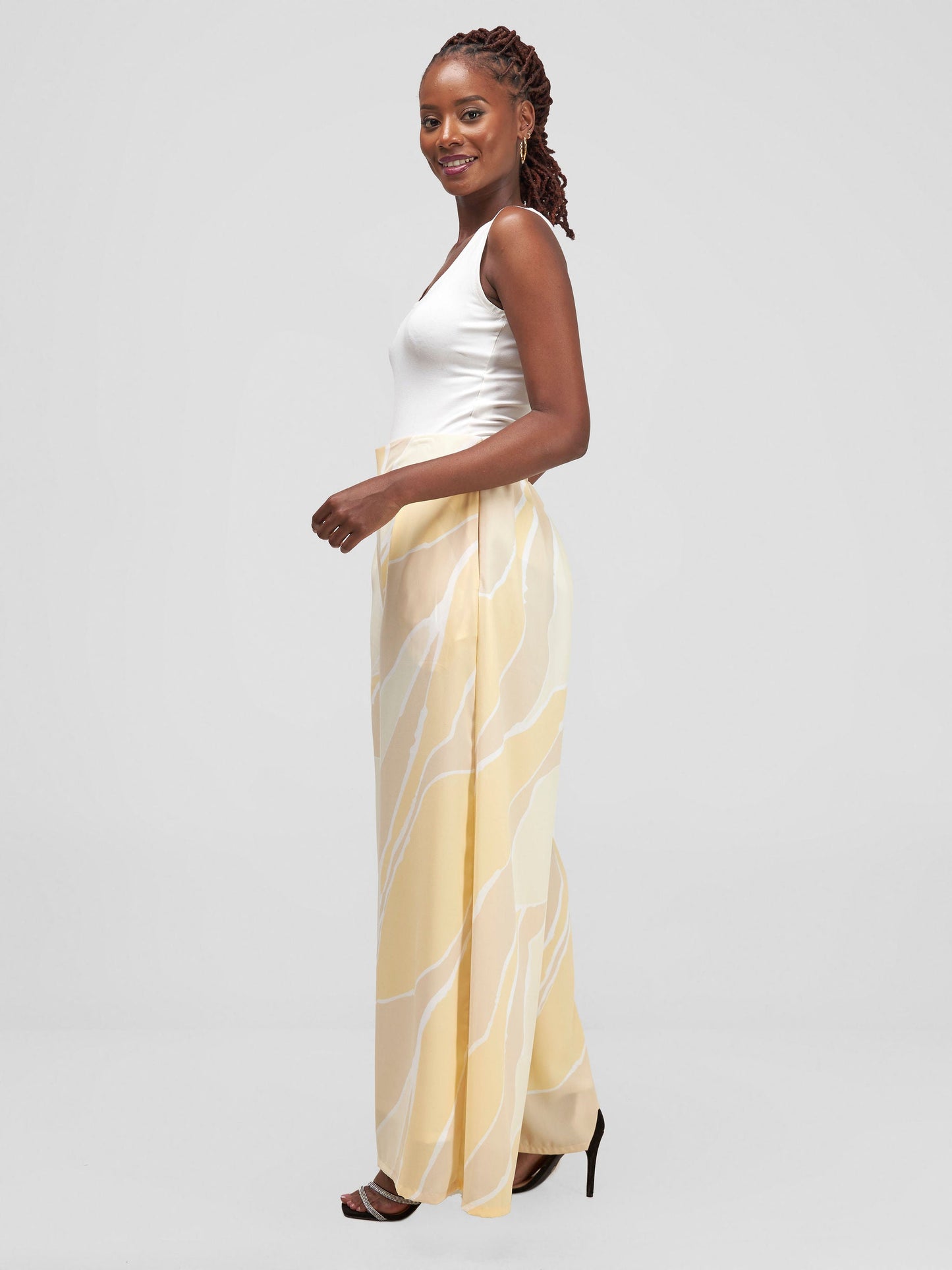 Vivo Asha Wide Leg Pants - Cream / Beige Print