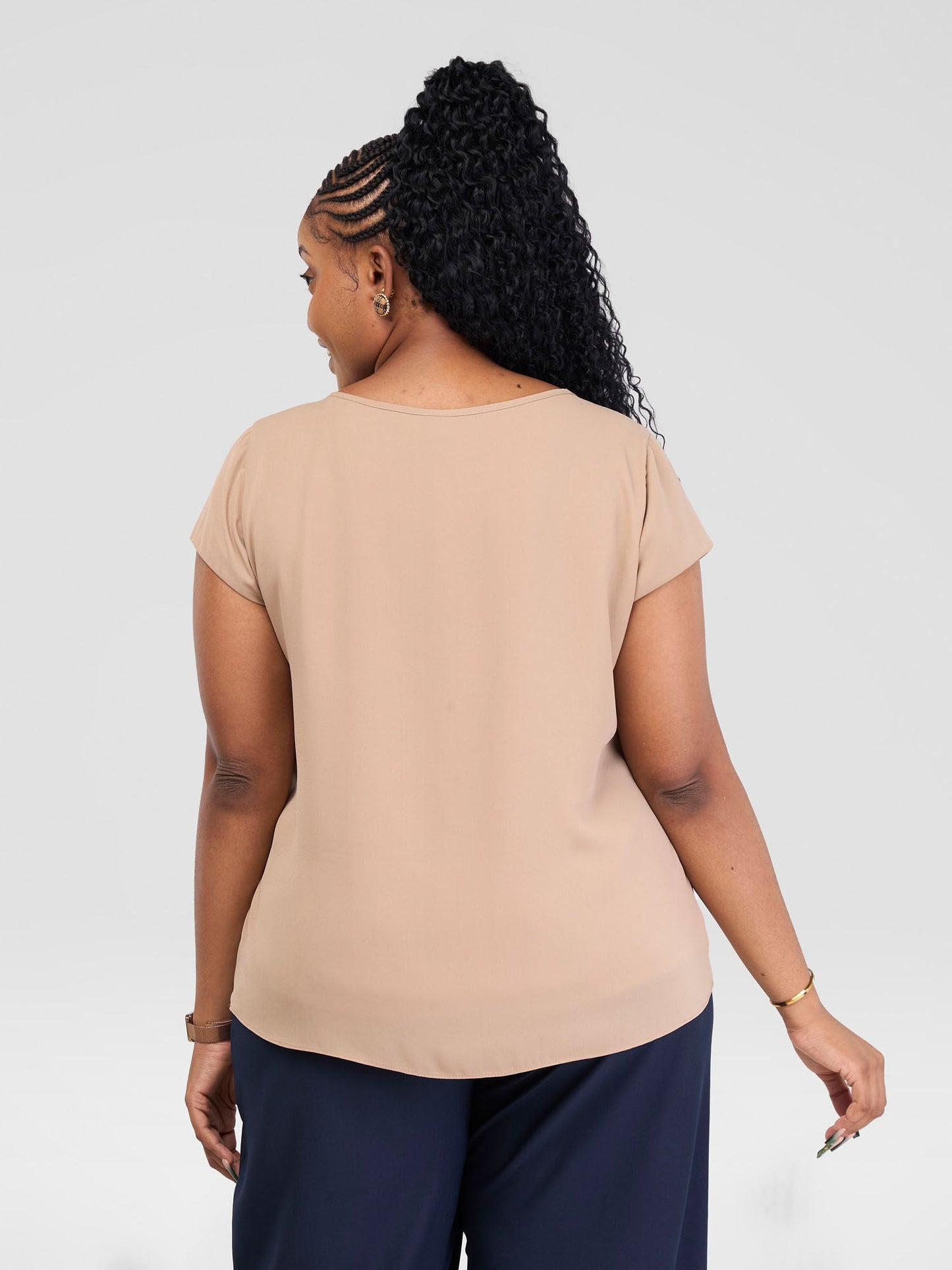 Vivo Basic Chiffon Cap Sleeve Top (Double Layered) - Taupe