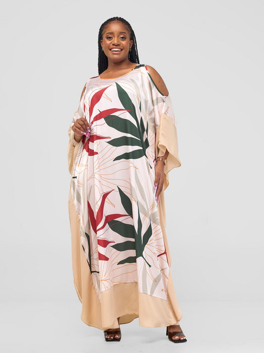 Vivo Kelemi Maxi Kaftan Dress - Rust / Green Leke Print + Cream