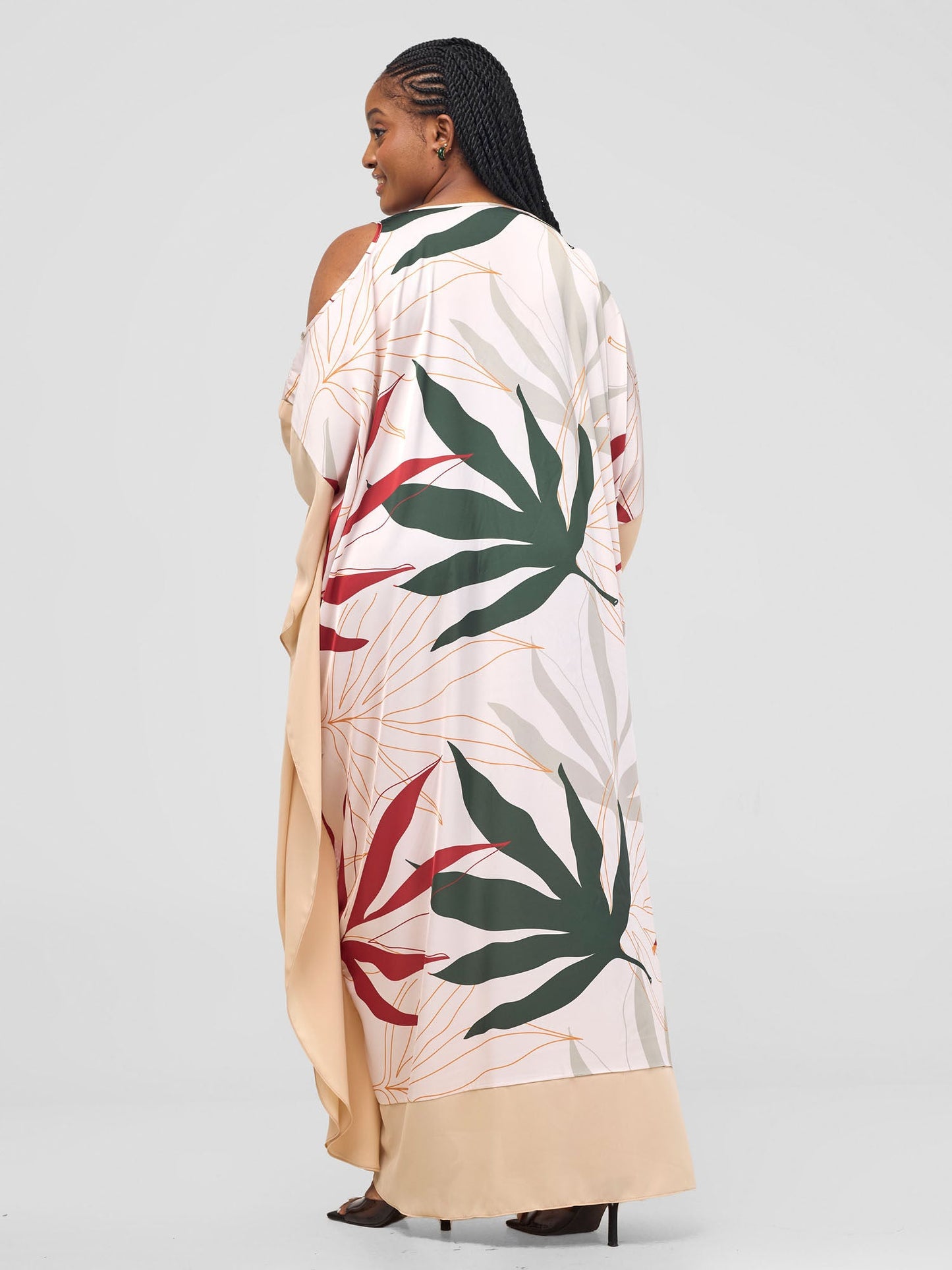Vivo Kelemi Maxi Kaftan Dress - Rust / Green Leke Print + Cream