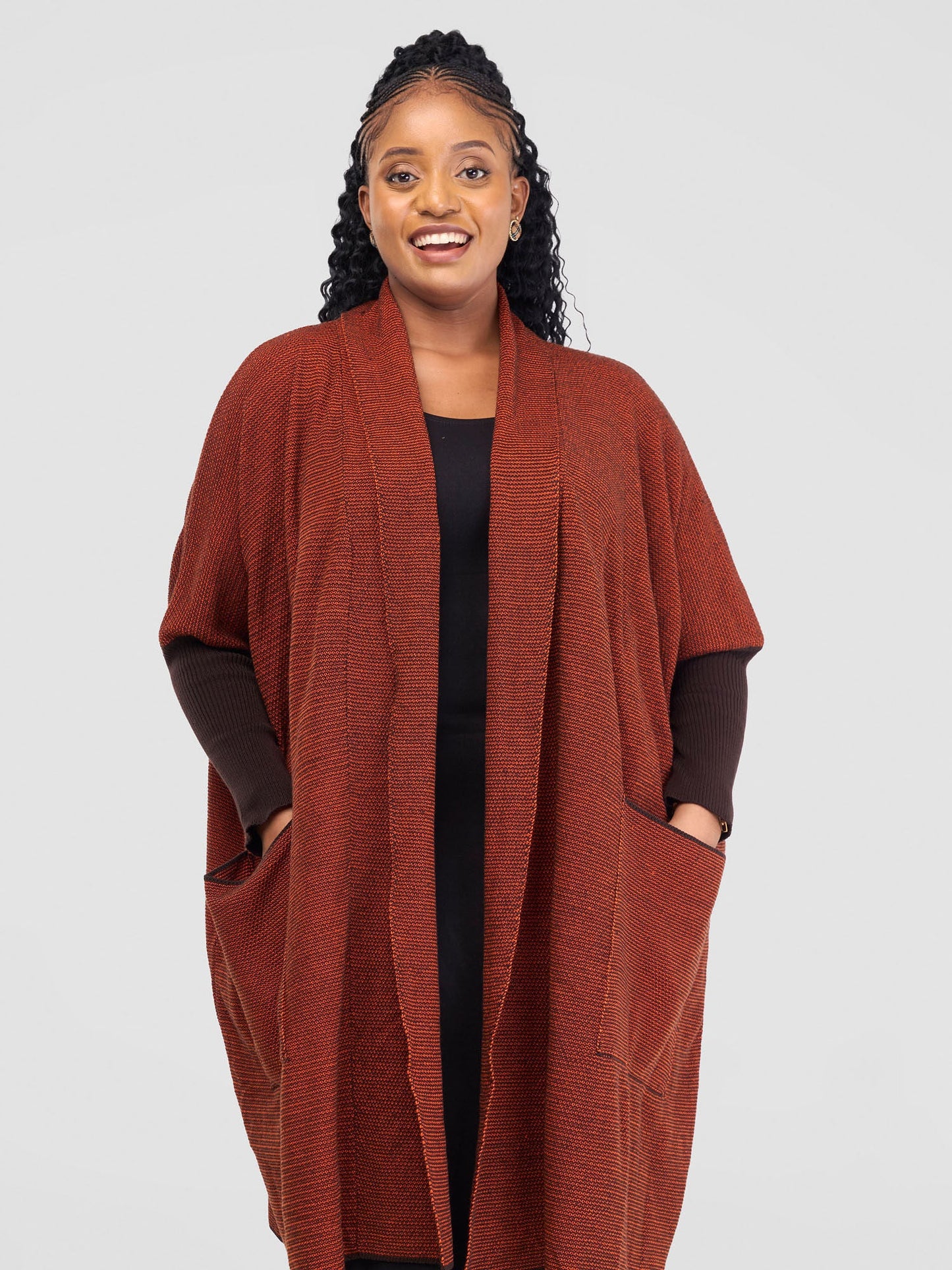 Vivo Cuffed Wide Sweater - Tangerine / Coffee Brown