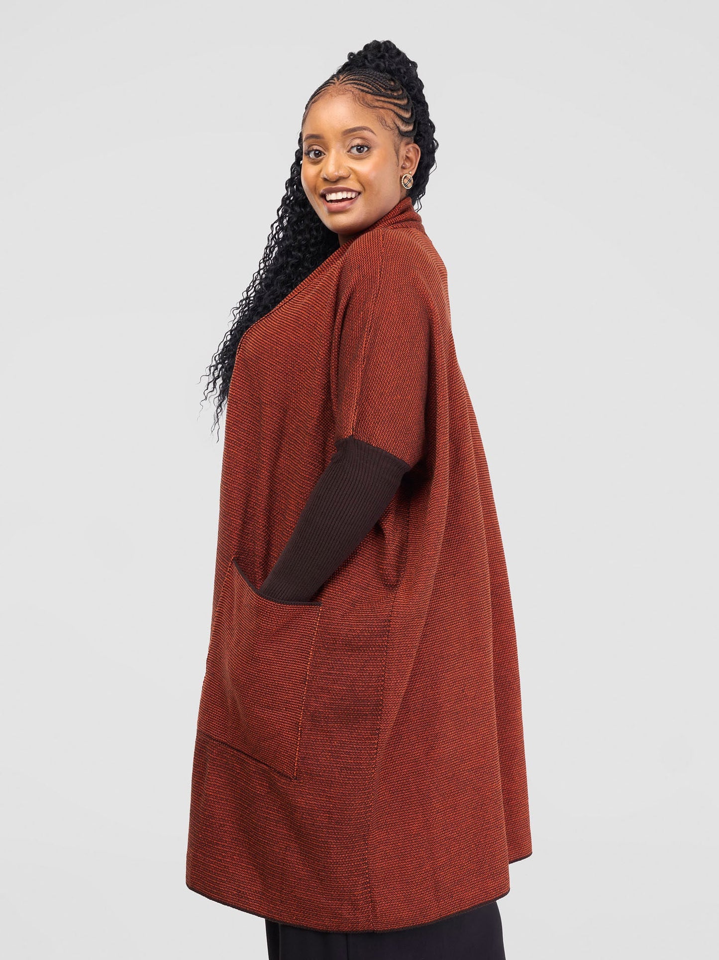 Vivo Cuffed Wide Sweater - Tangerine / Coffee Brown