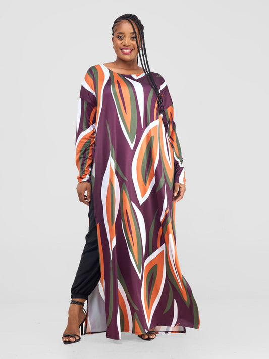 Vivo Kala Loose Maxi Top - Burgundy / Hunters Bemba Print