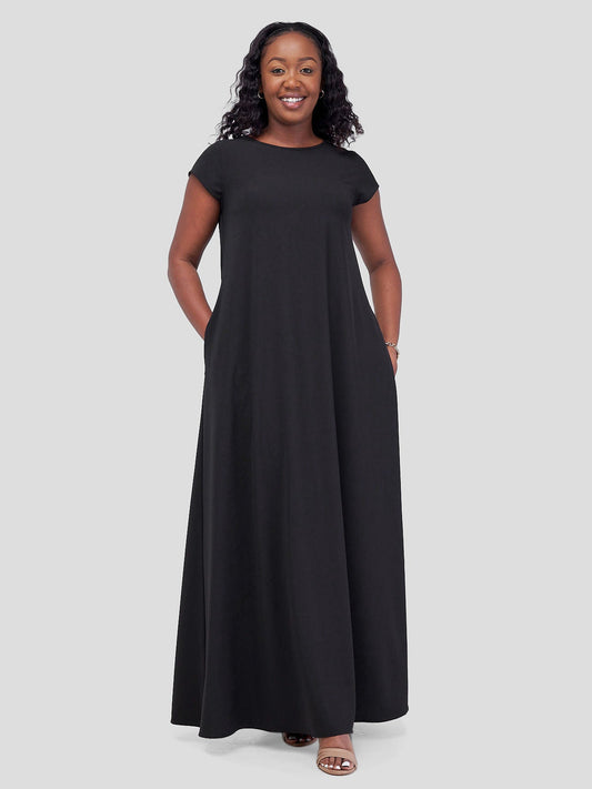 Vivo Basic Cap Sleeve Maxi Tent Dress - Black