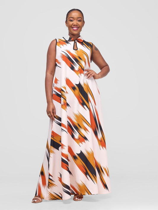 Vivo Shaa Sleeveless Maxi Dress - Teal / Tan Print
