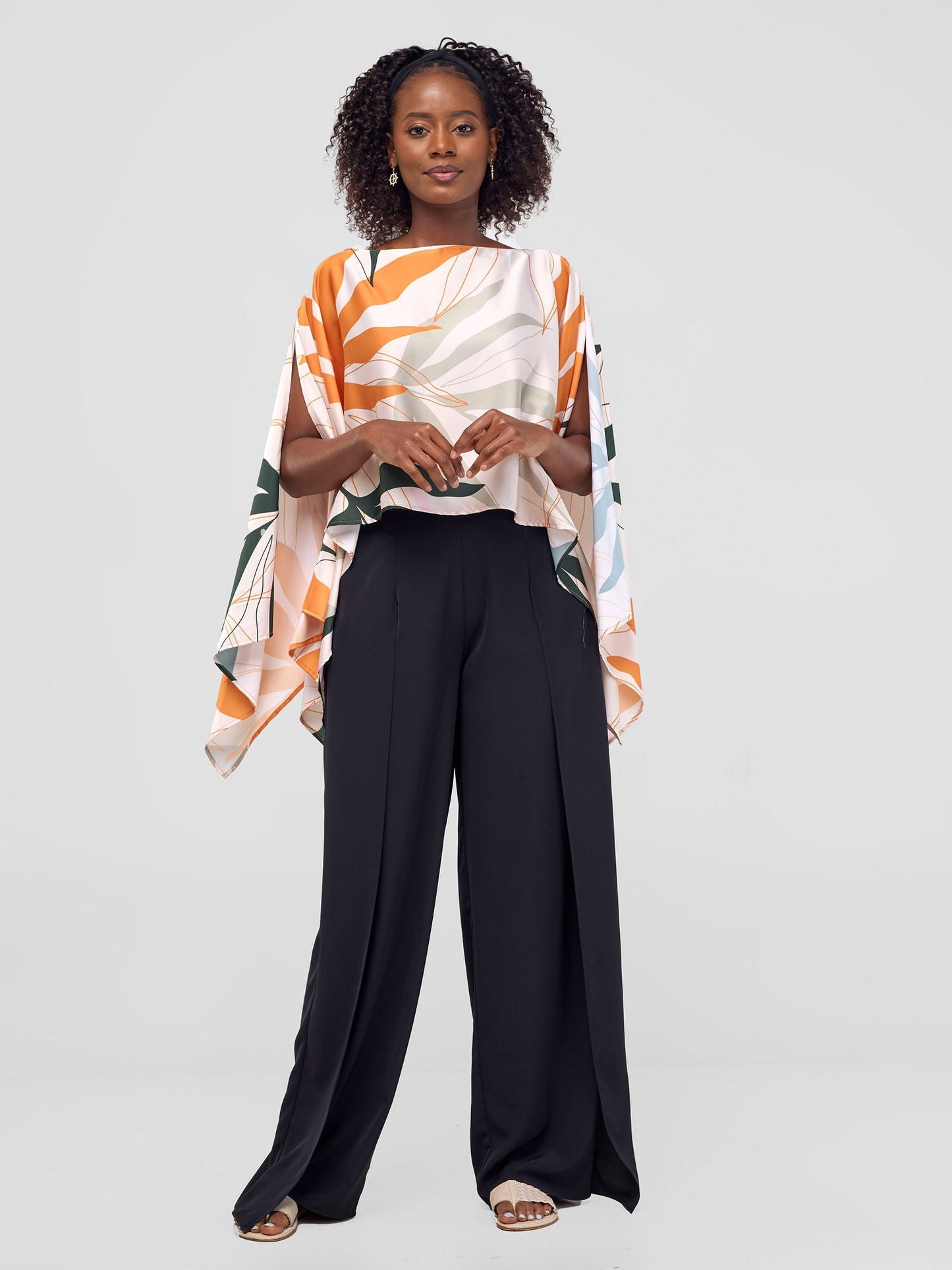 Vivo Kelemi Chiffon Boat Neck Midriff Top - Mustard / Green Leke Print