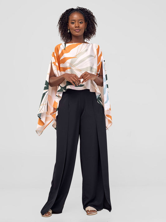 Vivo Kelemi Chiffon Boat Neck Midriff Top - Mustard / Green Leke Print