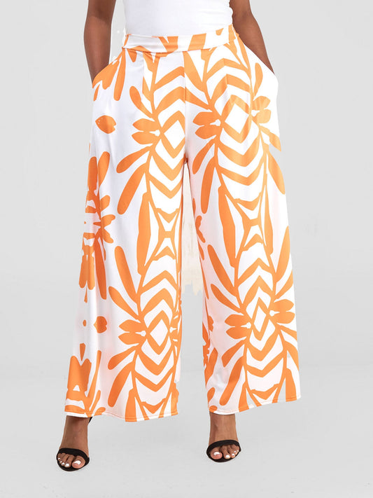 Vivo Kala Palazzo Pants - White / Orange Ukwi Print