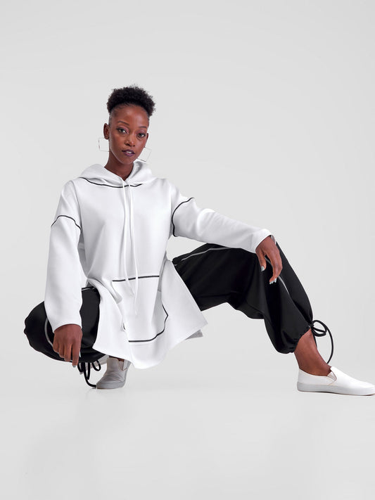 Zoya Taani Side Slit Hoodie - White