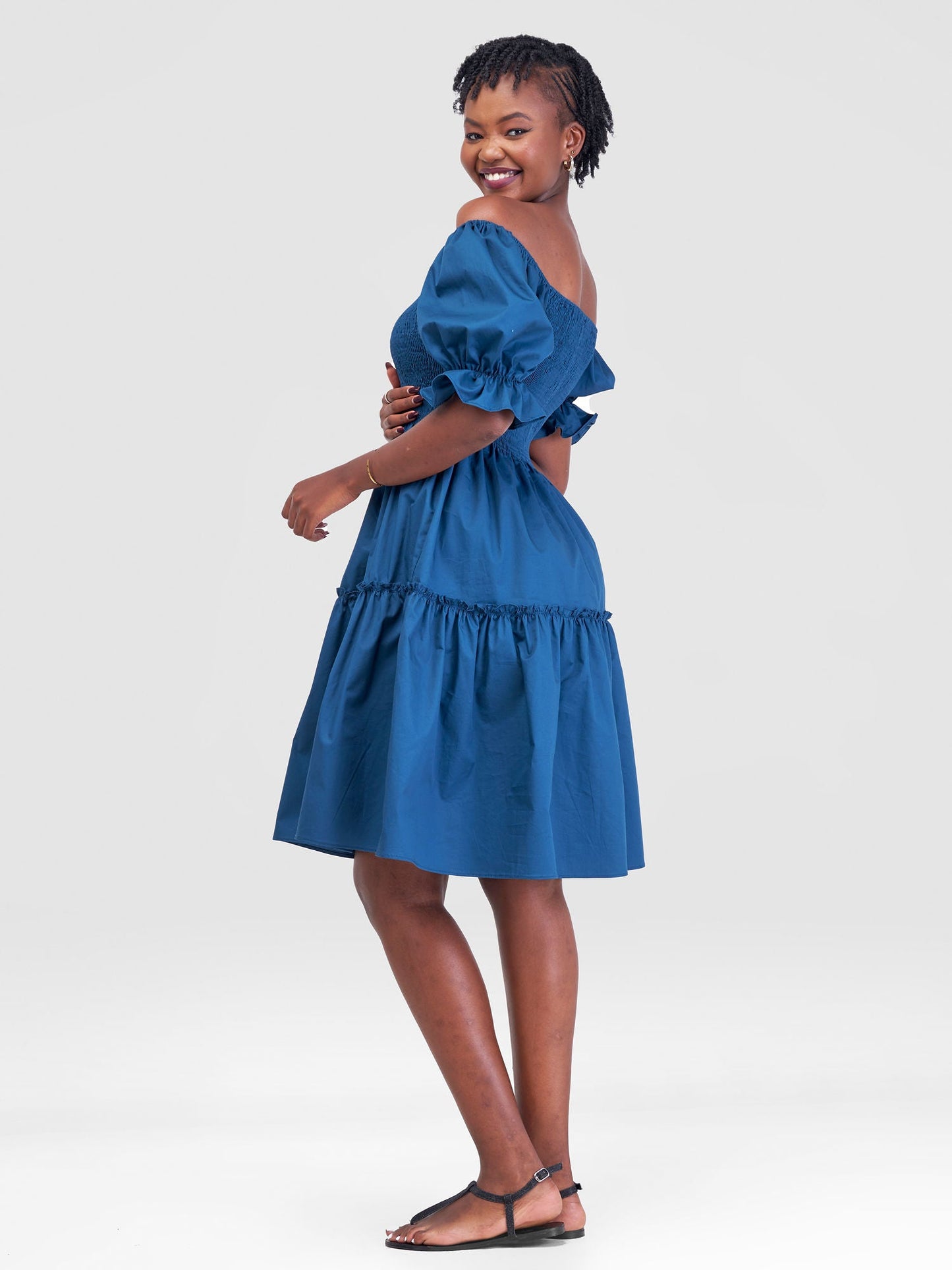 Safari Mara Shirred Bishop Sleeve Dress - Teal