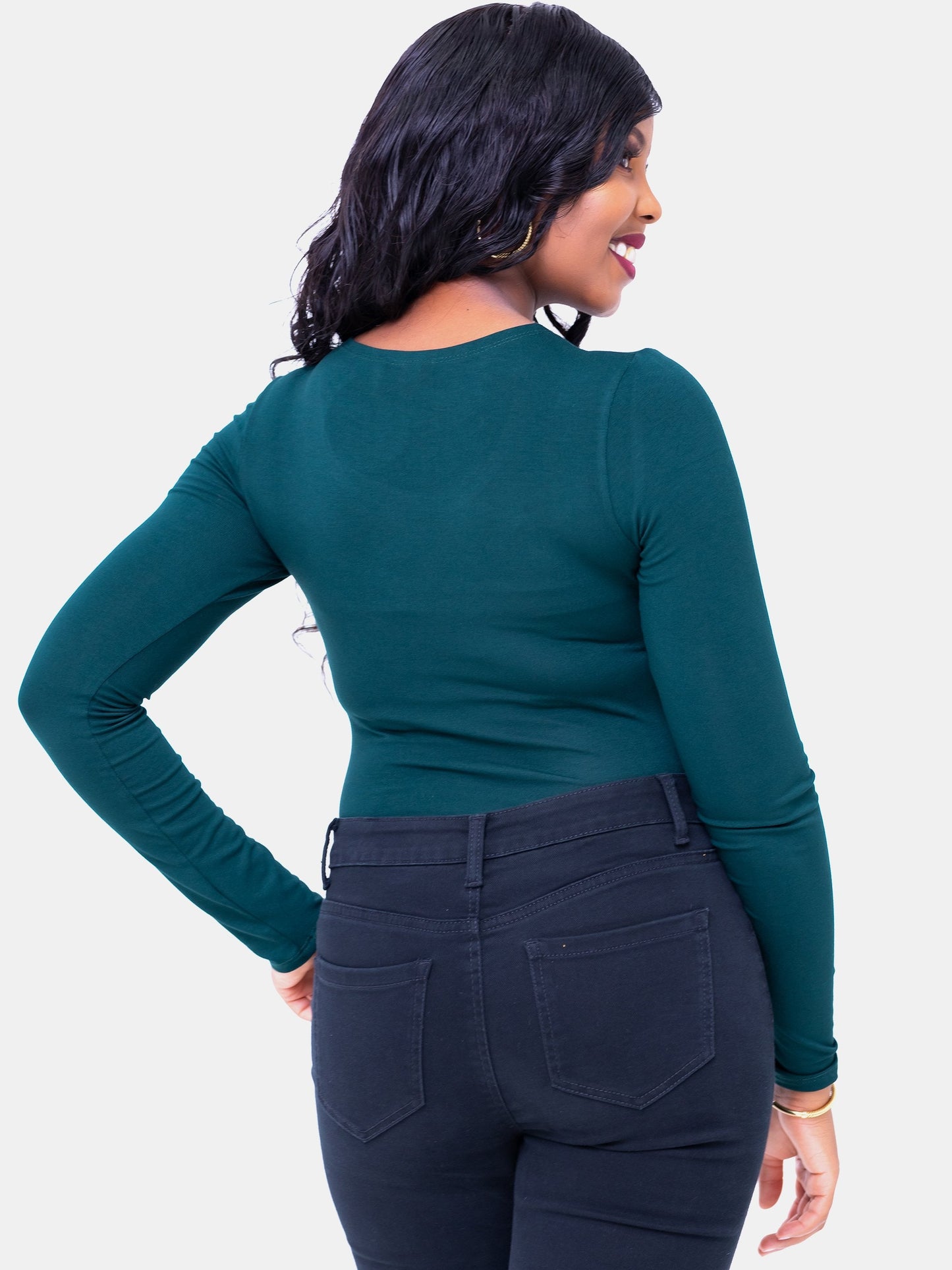 Vivo Basic Long Sleeved Bodysuit in Jersey - Dark Green