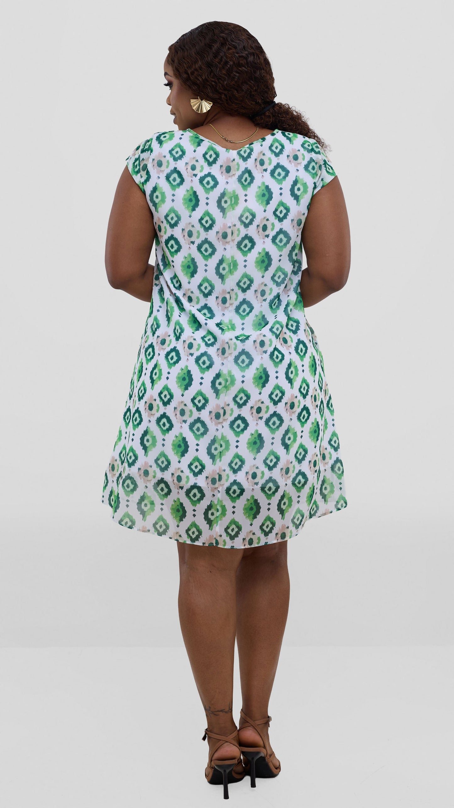 Vivo Sierra Cap Sleeve Tent Chiffon Dress - Mint Textured Print