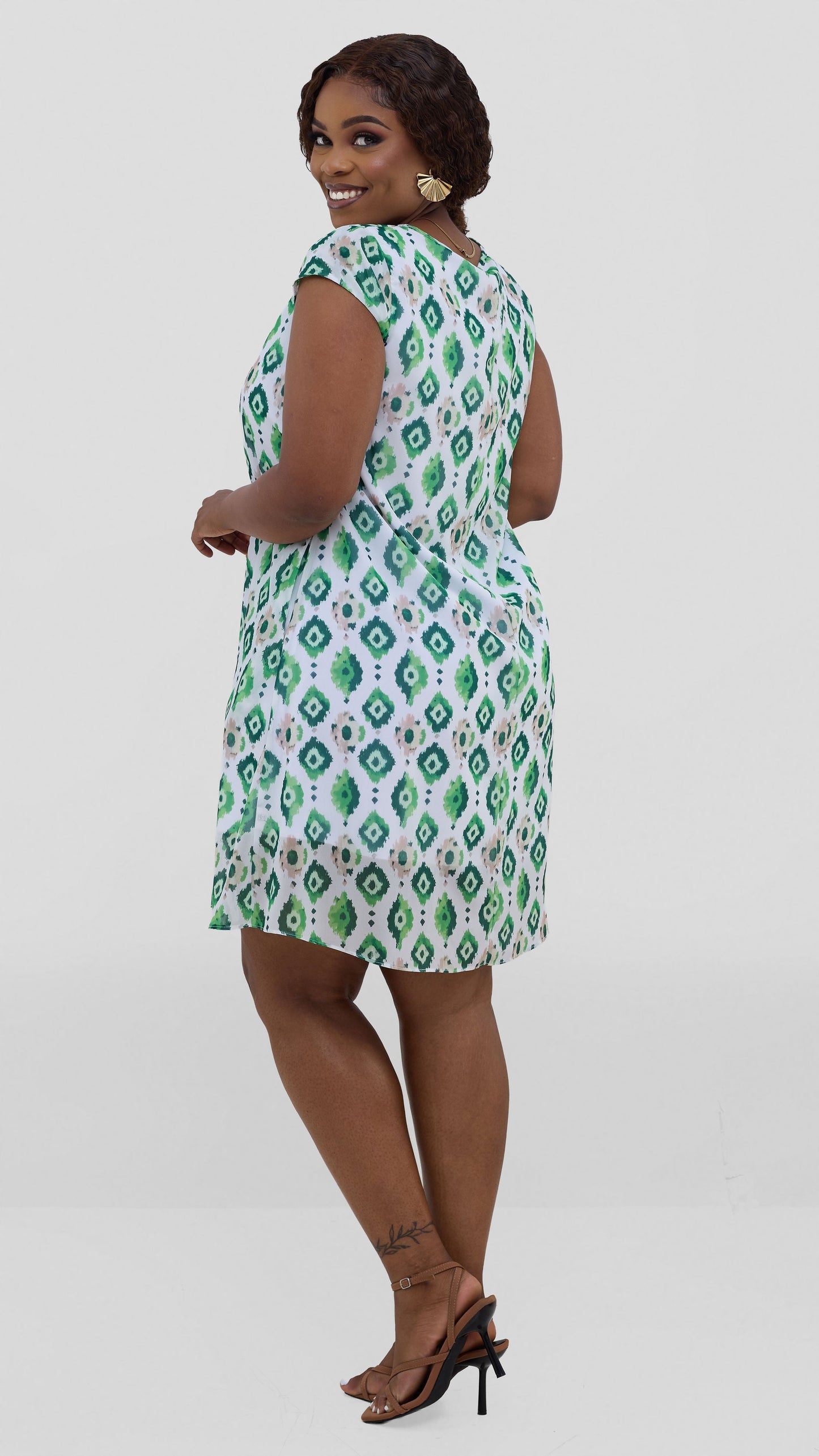 Vivo Sierra Cap Sleeve Tent Chiffon Dress - Mint Textured Print