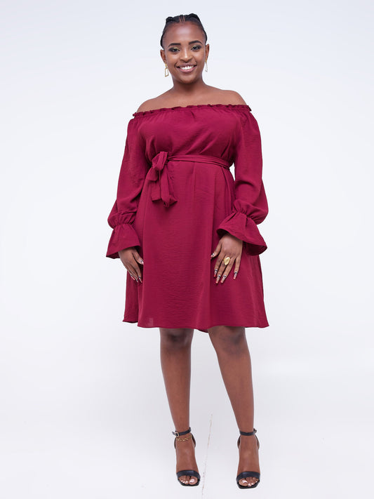 Vivo Jema Off Shoulder Tent Knee Length Dress - Dark Maroon