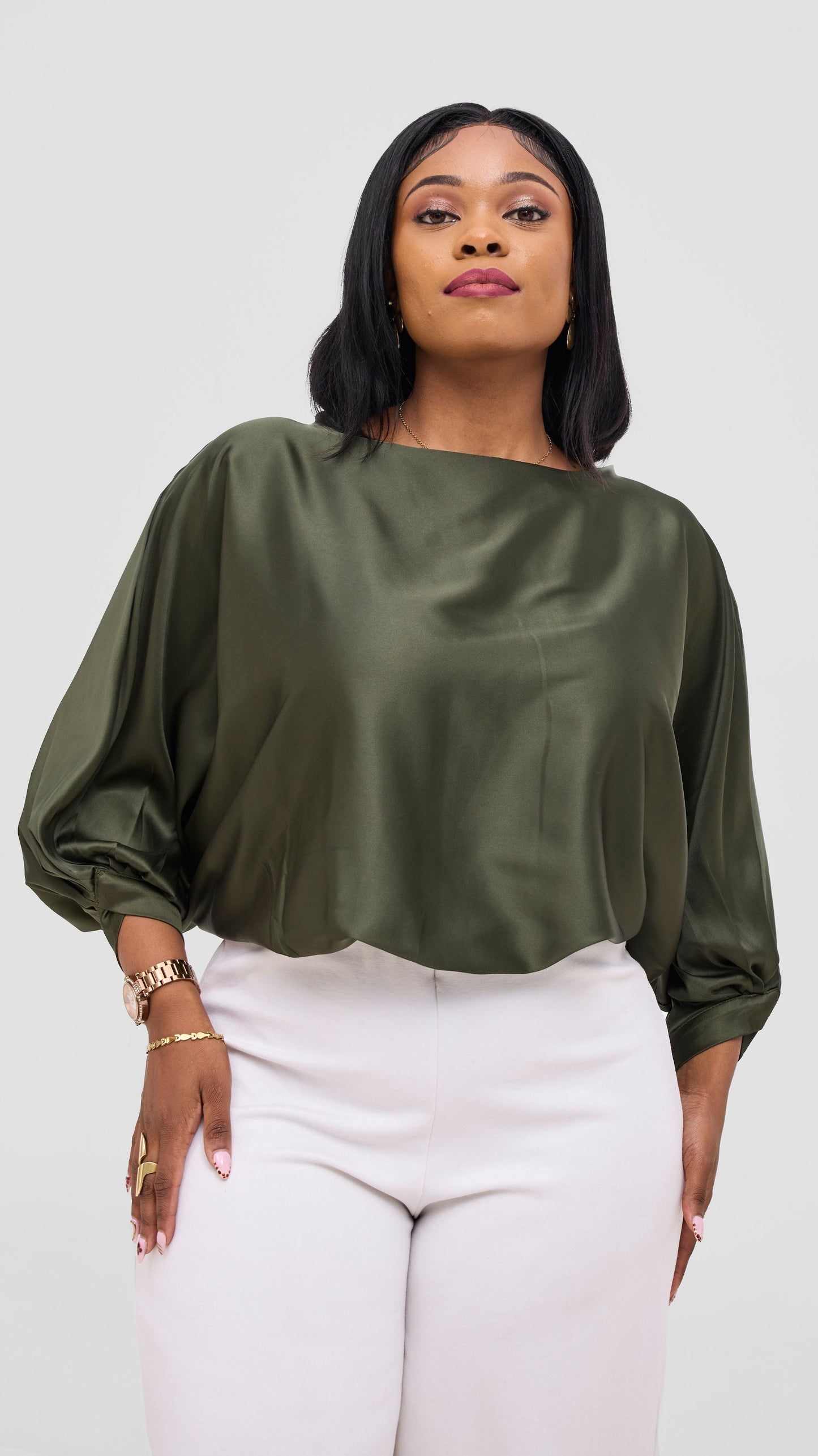 Vivo Sawari Crossed Cuff Batwing Top - Hunters