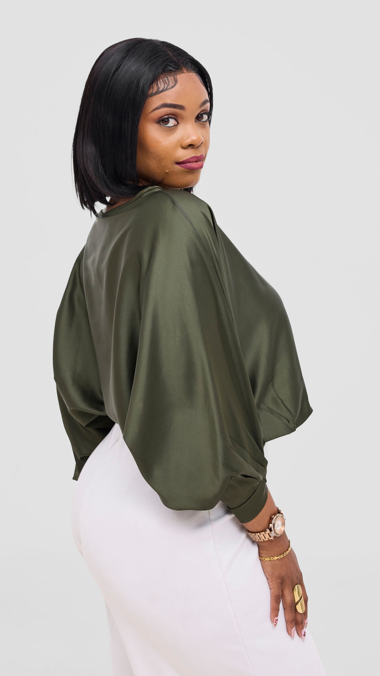 Vivo Sawari Crossed Cuff Batwing Top - Hunters