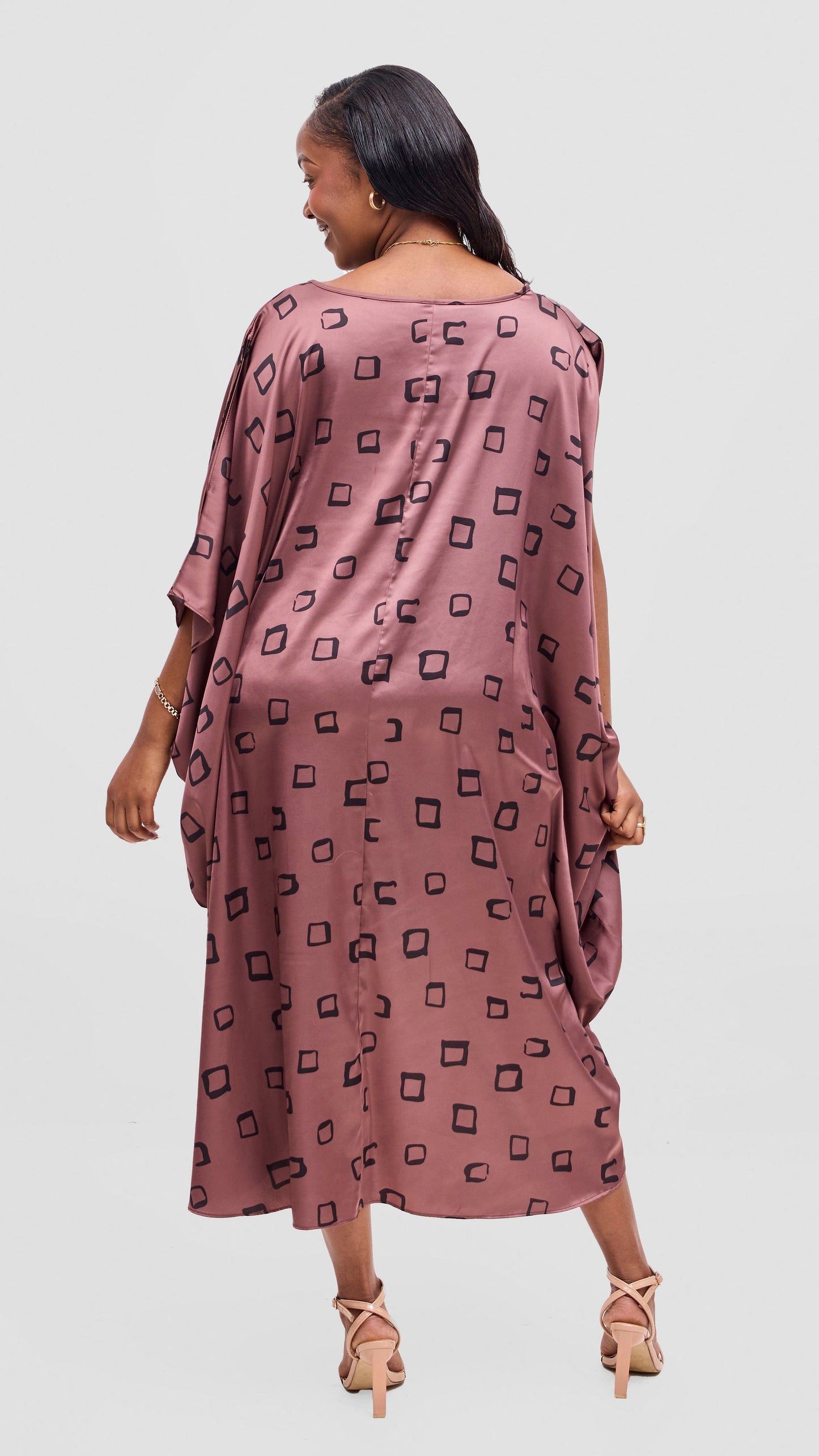 Vivo Samira Drawstring Top - Black / Light Taupe Nita Print