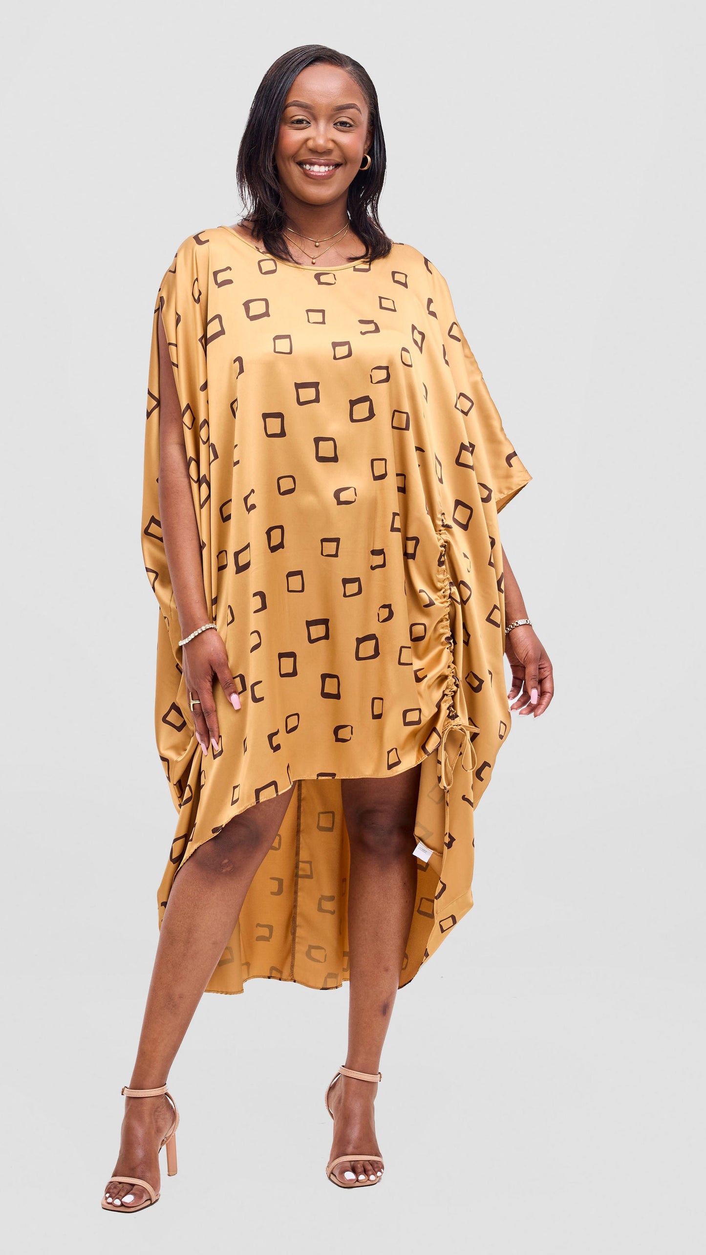 Vivo Samira Drawstring Top - Dark Brown / Light Yellow Nita Print