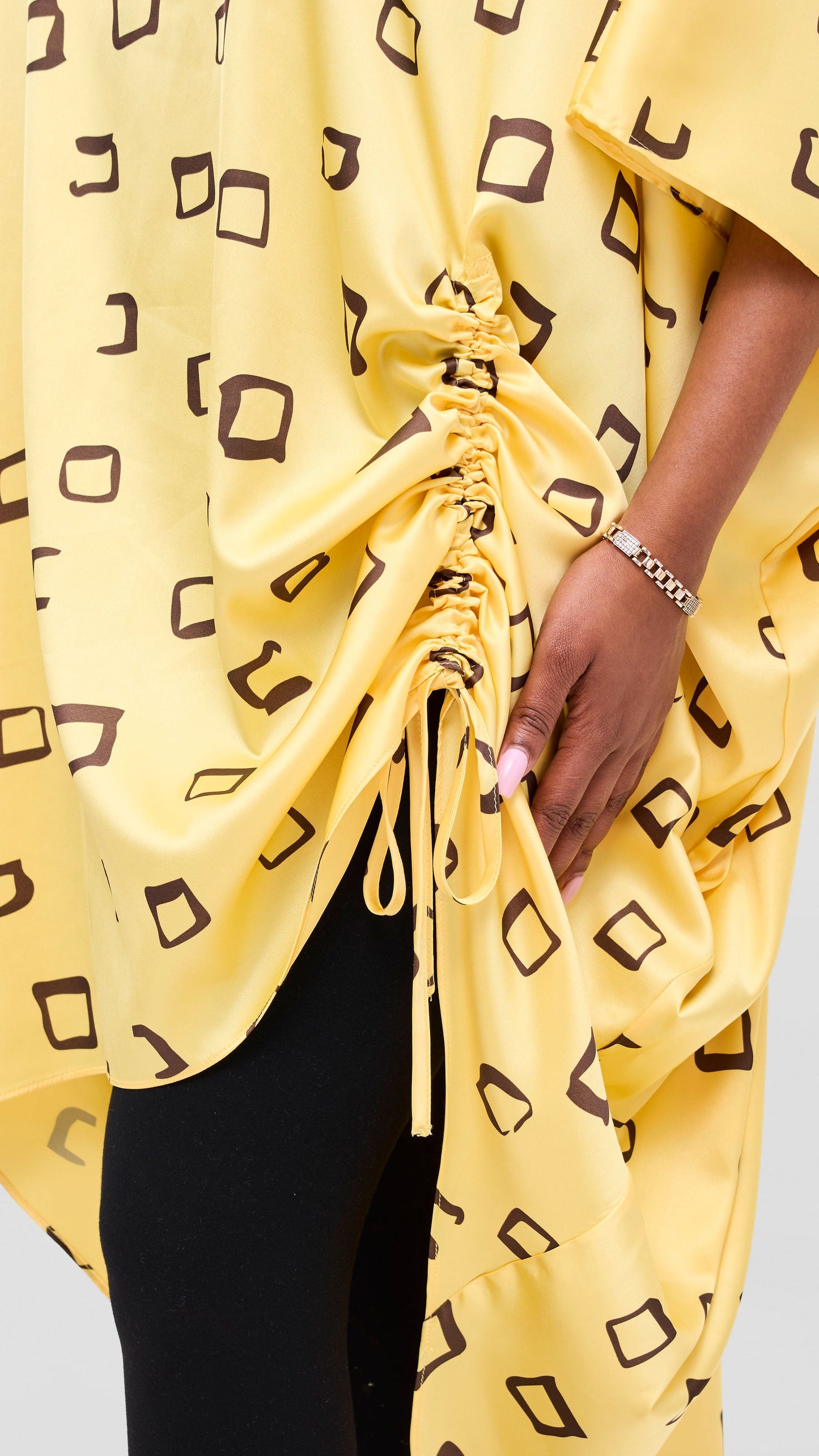 Vivo Samira Drawstring Top - Dark Brown / Light Yellow Nita Print