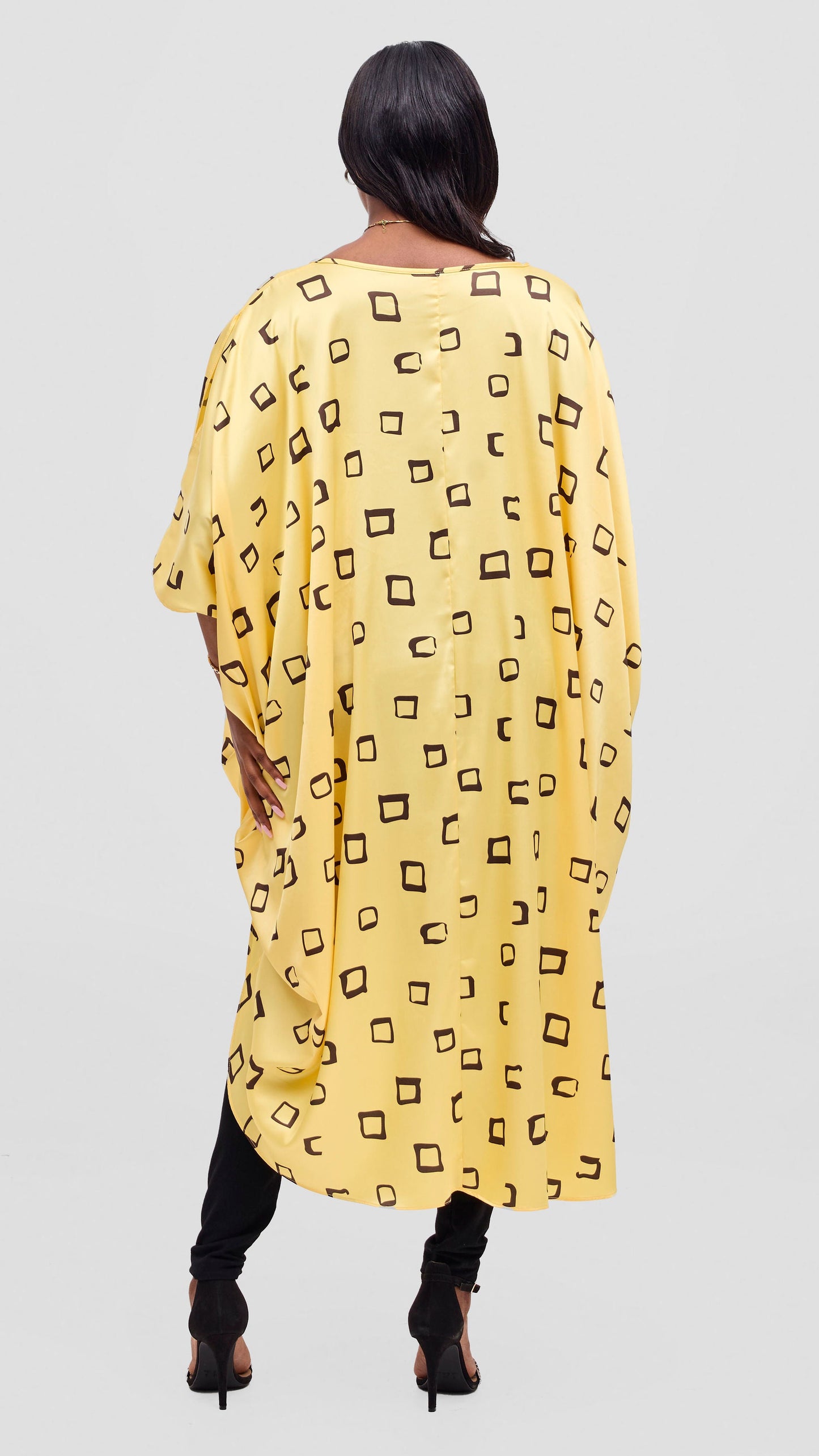 Vivo Samira Drawstring Top - Dark Brown / Light Yellow Nita Print