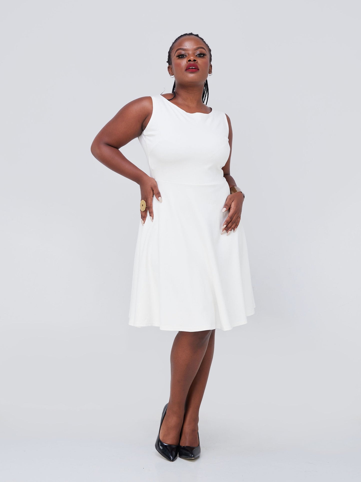 Vivo Upe Boatneck Skater Dress - White