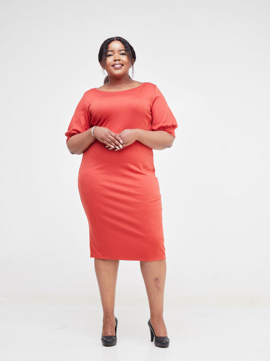 Vivo Pesi Puff Sleeve Sheath Dress - Rust