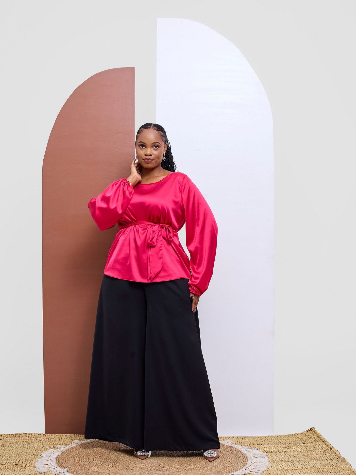 Vivo Basic Satin Bishop Sleeved Top - Hot Pink