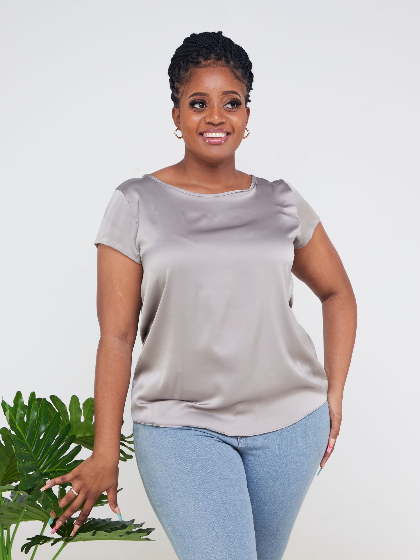 Vivo Basic Satin Cap Sleeve Top - Grey