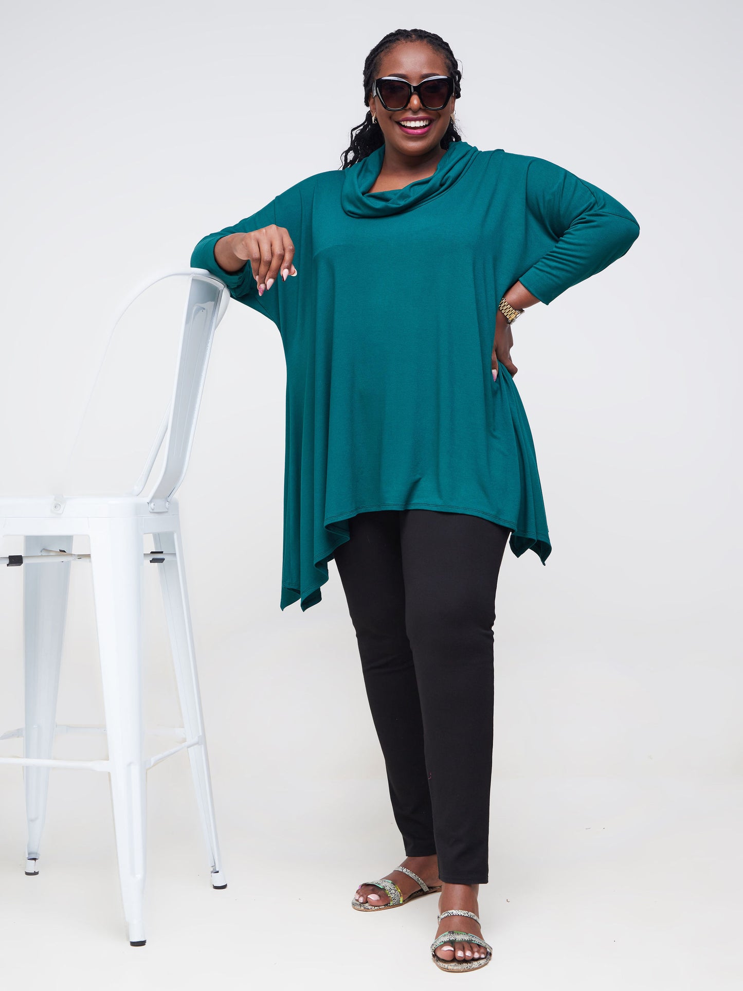 Vivo Basic Angela Cowl Loose Top - Forest Green