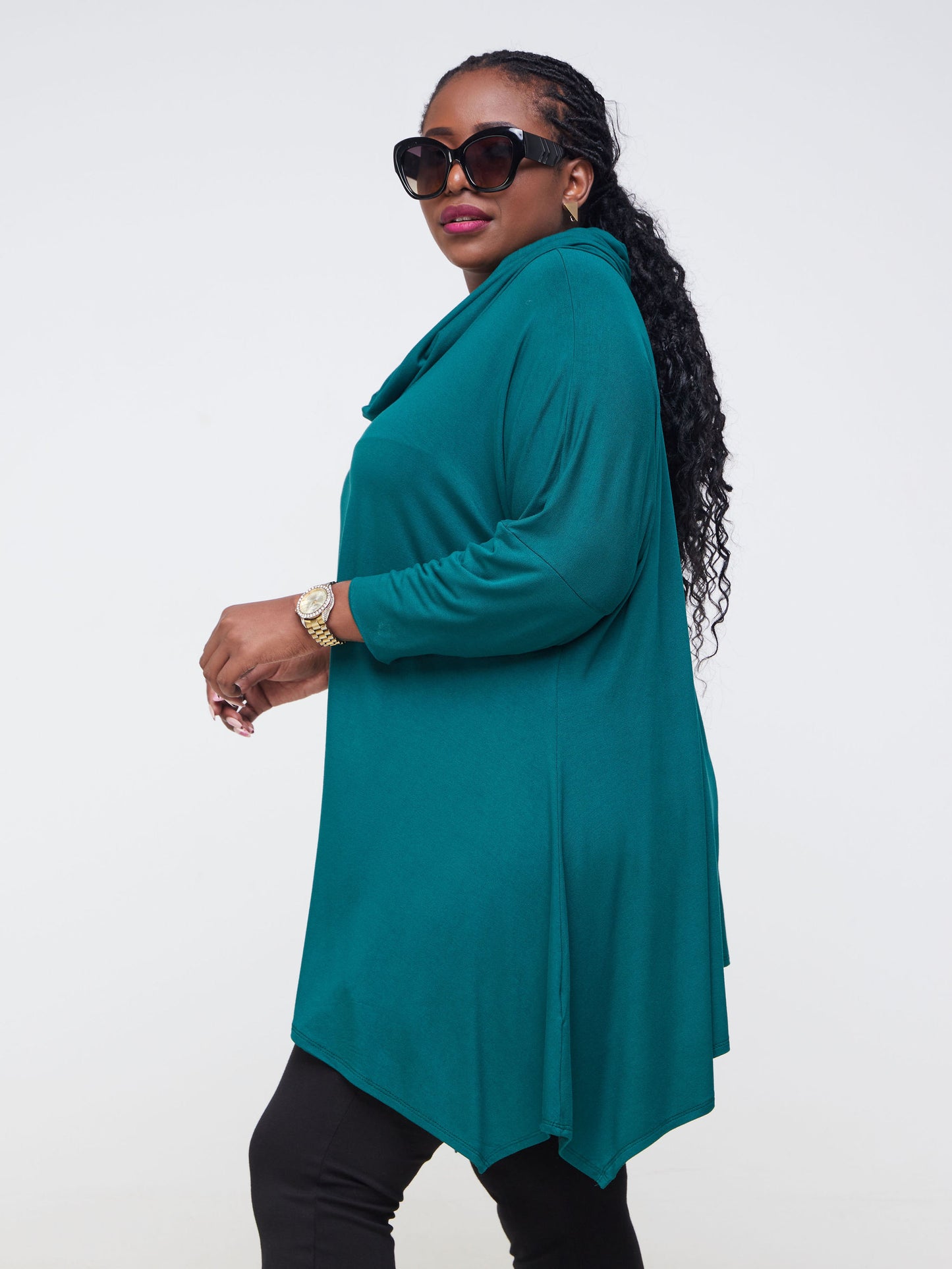 Vivo Basic Angela Cowl Loose Top - Forest Green
