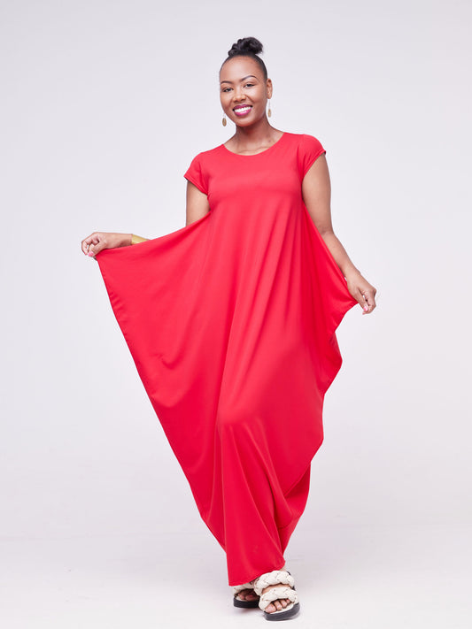 Vivo Zanzi Side Cowl Maxi Dress - Red