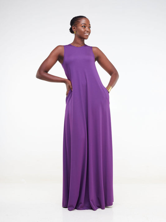 Vivo Ponte Back Pleat Maxi Dress - Purple