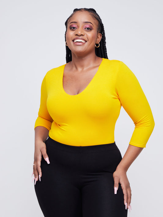 Vivo Basic 3/4 Sleeved Double Layered Bodysuit - Yellow