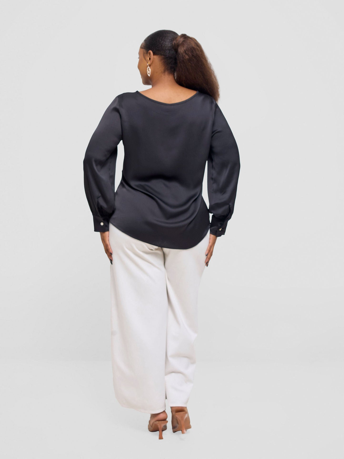 Vivo Tatili Satin Bishop Long Sleeve Top - Black Textured