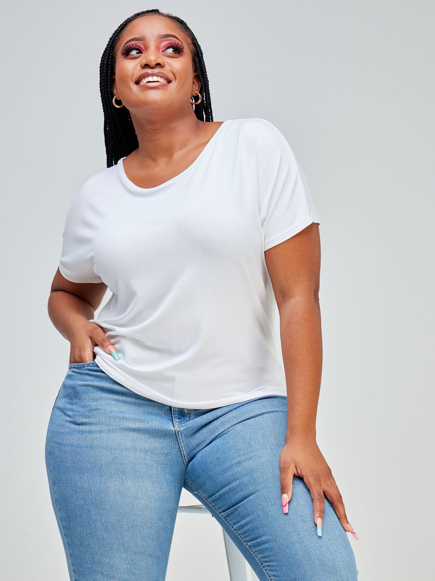 Vivo Bana Drop Shoulder Cowl Back Top - White