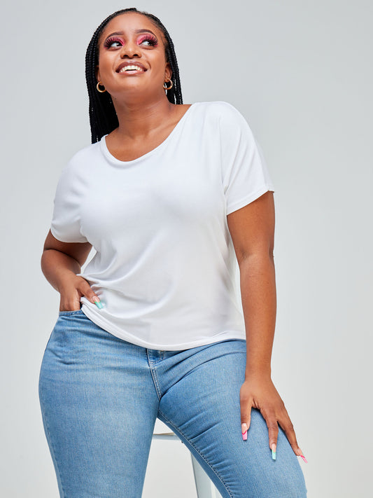 Vivo Bana Drop Shoulder Cowl Back Top - White
