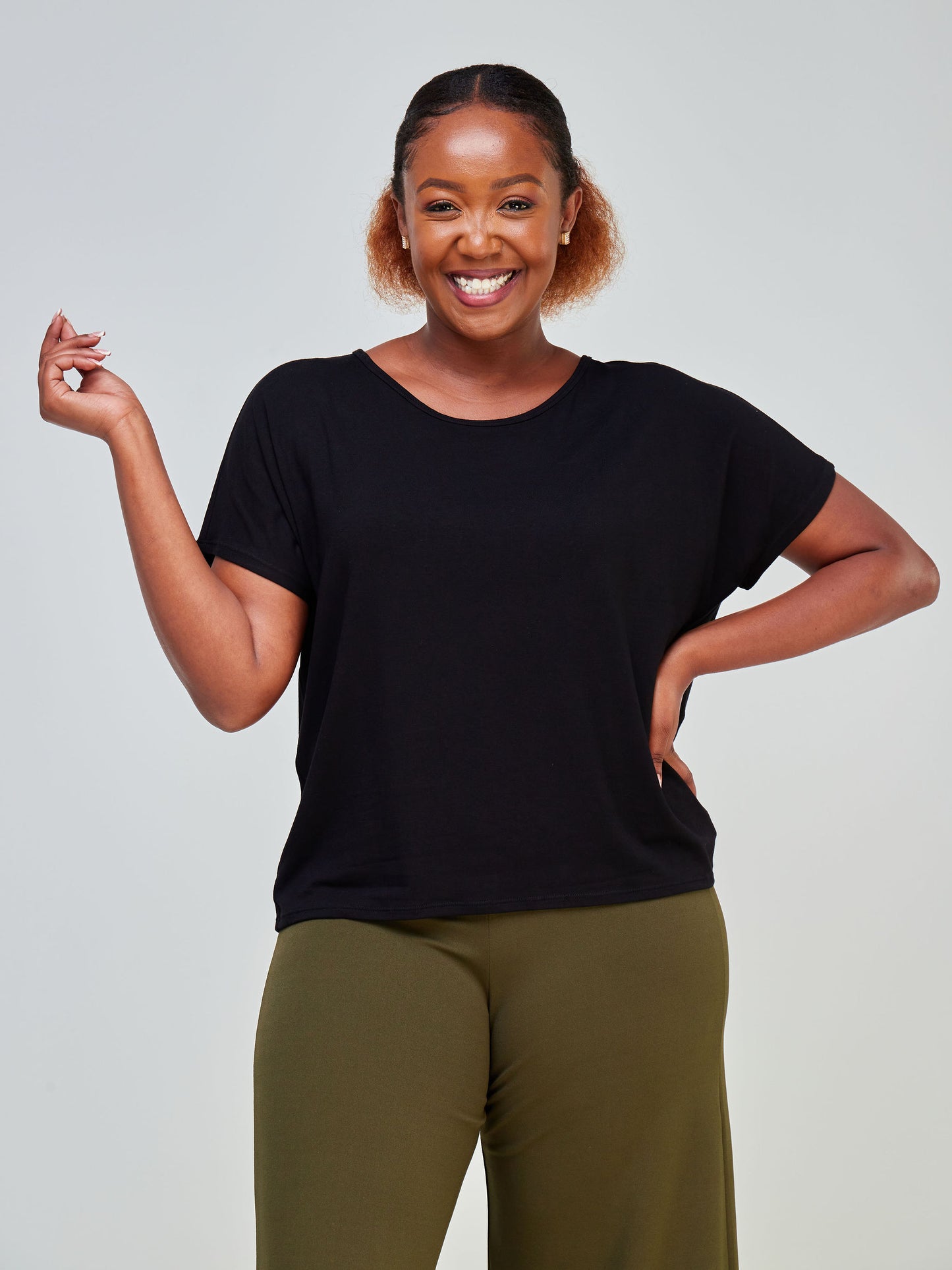 Vivo Bana Drop Shoulder Cowl Back Top - Black