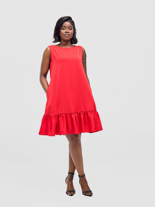 Vivo Dalia Sleeveless Gathered Tent Dress - Red