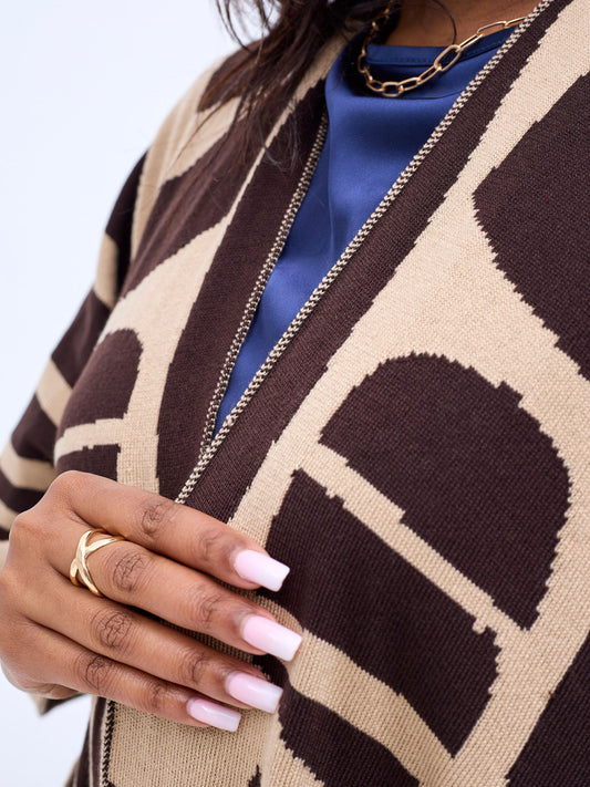 Vivo Reversible Poncho without Fringes - Coffee Brown / Taupe Samba Print