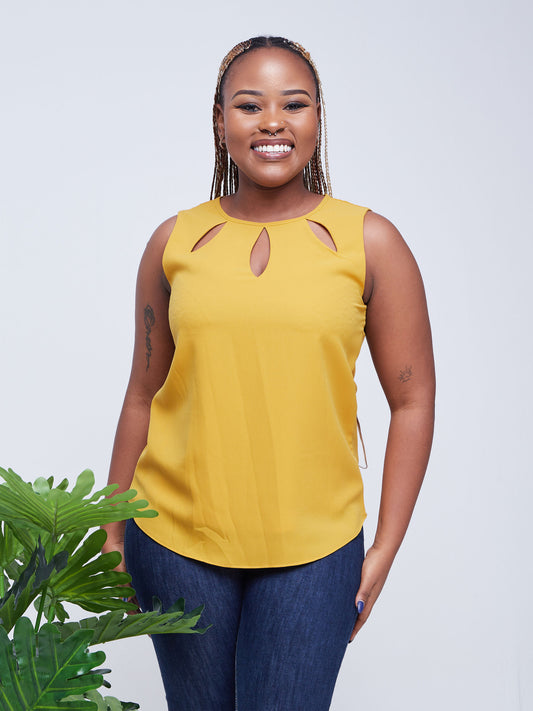 Vivo Fasi Tear Cut Out Sleeveless Top - Mustard