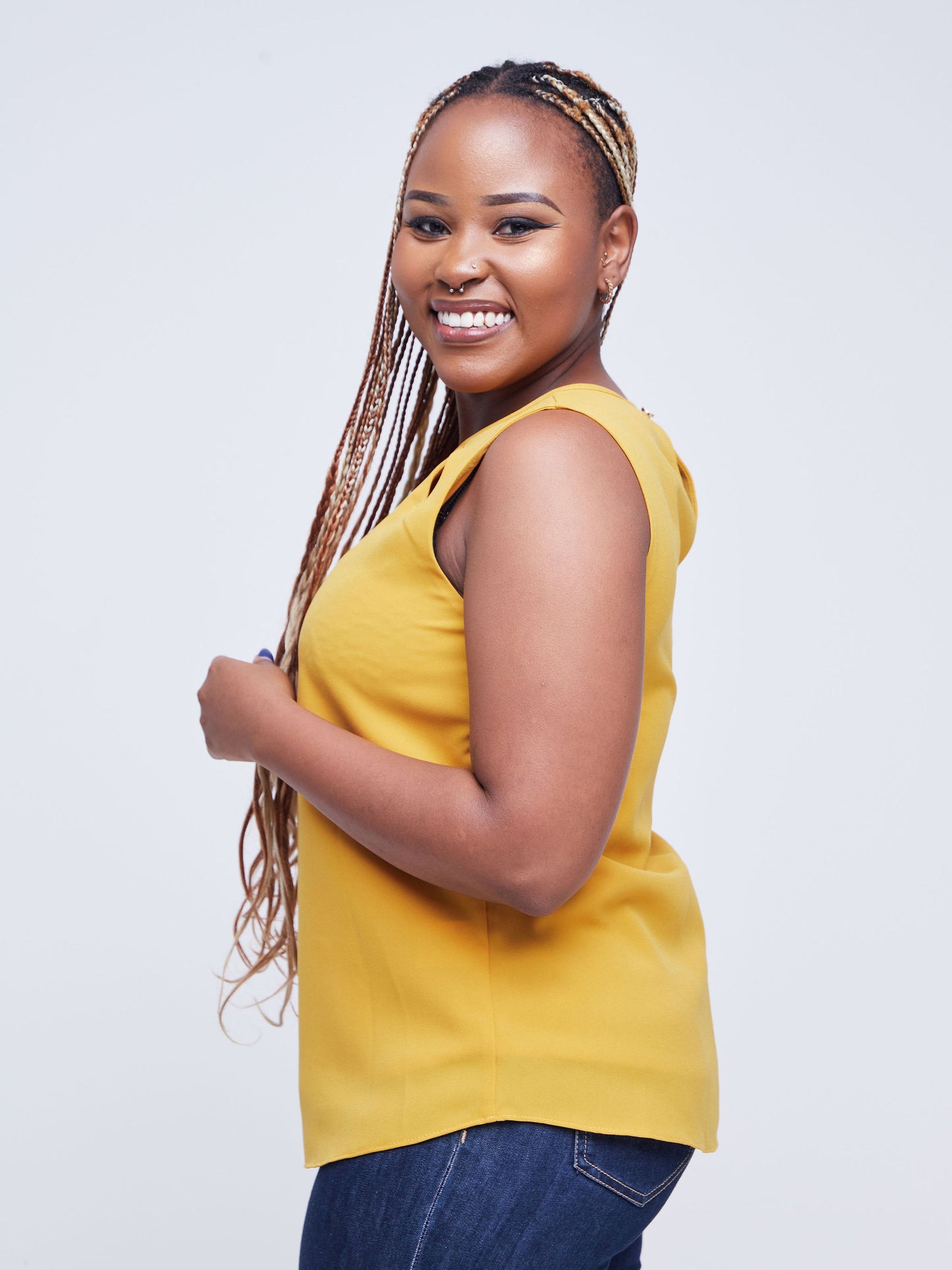 Vivo Fasi Tear Cut Out Sleeveless Top - Mustard